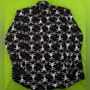 3 CROOKS •HEAVY•BUTTON UP•SKULL•LONG SLEEVE-MENS XL•SHIRT.